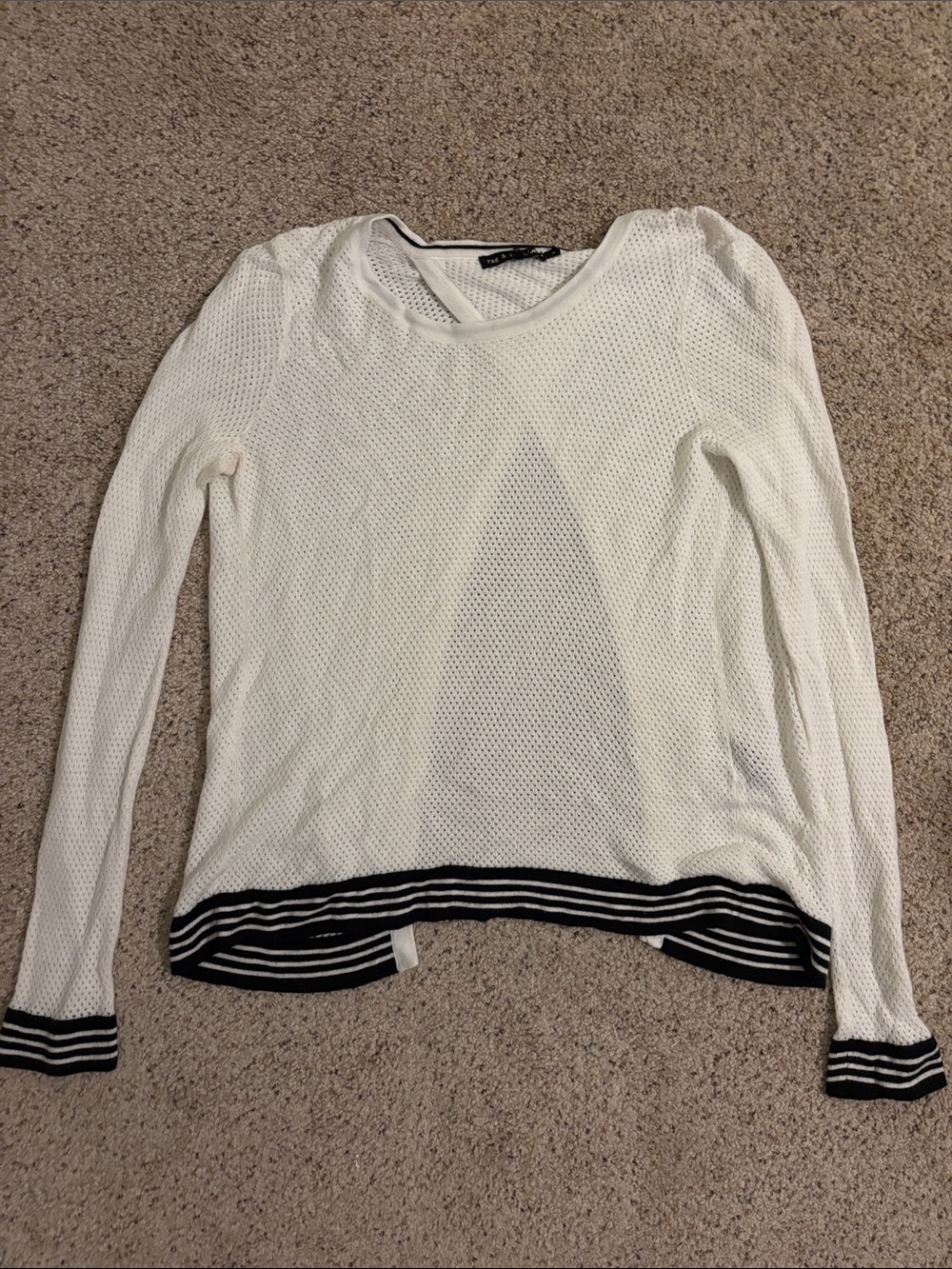 rag & bone White Knit Scoop Neck Sweater with Black Stripe Trim